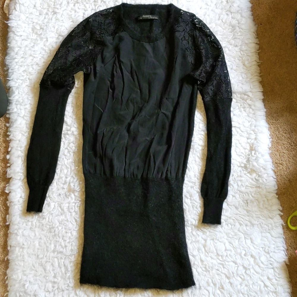 All Saints Taya Wool Lace Dress Black Small - Picture 2 of 5